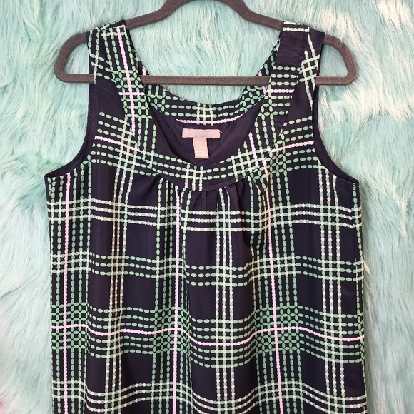 Banana Republic Navy Blue green and White Sleeveless Dress Size 14 - Picture 8 of 9